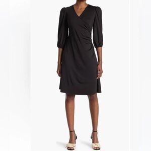 By Design Black Faux Wrap Midi Dress